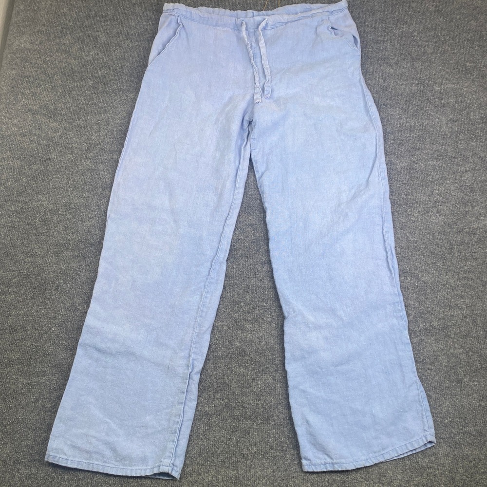 Herman's Hemp Light Blue Drawstring Wide Leg Pants Hemp Blend USA Made L